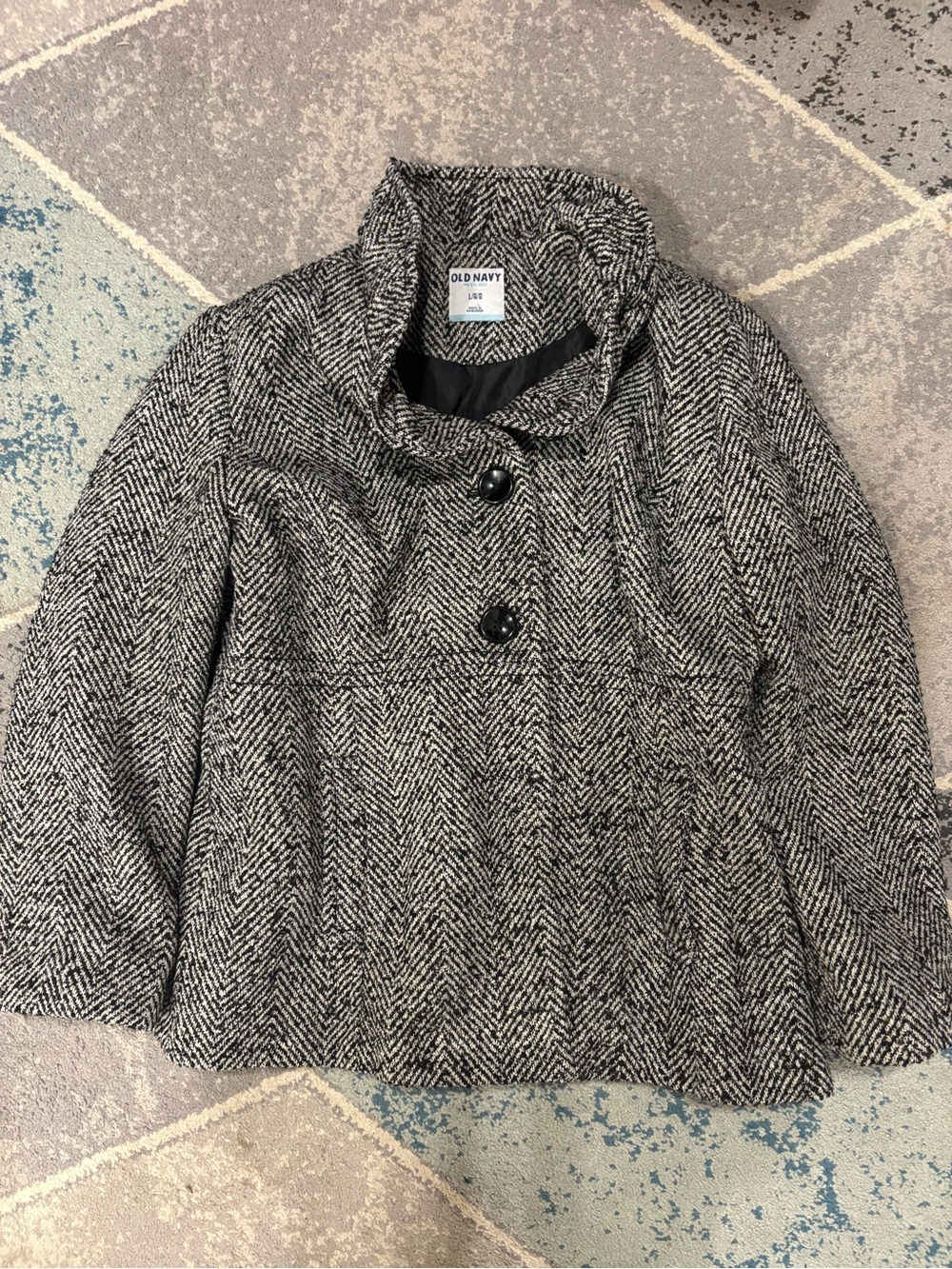 Old Navy Black and White Herringbone Peacoat
